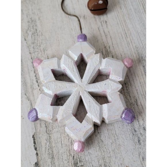 Glitter white snowflake Bell ornament Xmas decor - Picture 2 of 4